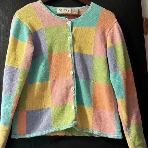 Vtg Orvis Cardigan Sweater Ladies
Pastel Color Block Patchwork size M - Picture 1 of 10